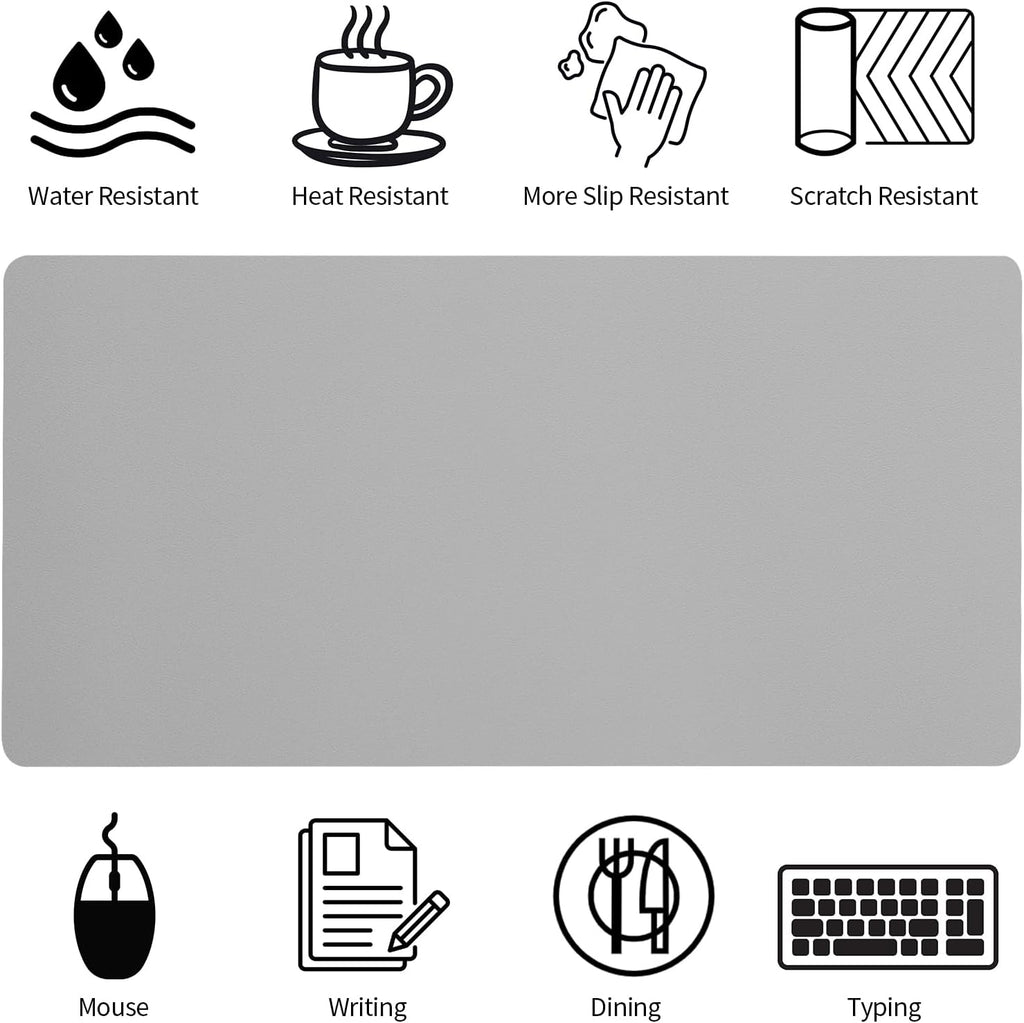 Large Desk Pad, Grey Desk Mat, Desk Pads on Top of Desks, Computer Mat Non-Slip, Desk Blotter Waterproof, Easy to Clean - Light Grey (31.5 x 15.7 Inches) - Image 3