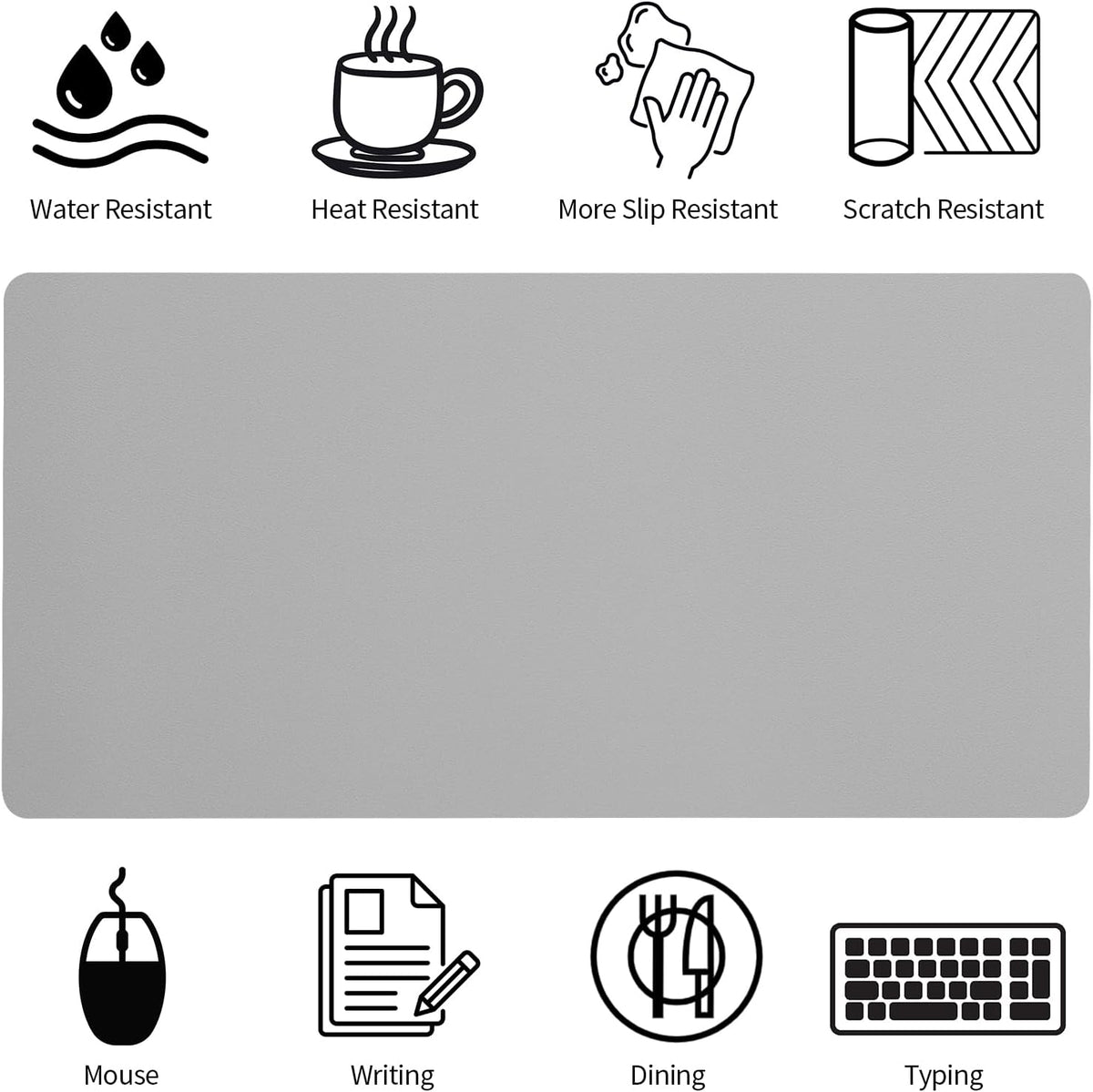 Large Desk Pad, Grey Desk Mat, Desk Pads on Top of Desks, Computer Mat Non-Slip, Desk Blotter Waterproof, Easy to Clean - Light Grey (31.5 x 15.7 Inches) - Image 3