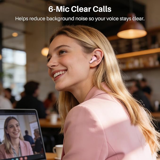 TOZO Hybrid Active Noise Cancelling in Ear Wireless Earbuds, 68H Playtime | 6 Mics AI Clear Calls, LED Display, 32 Preset EQs App, Bluetooth 5.3 Headphones, IPX8 Waterproof, Comfort Fit Ear Buds Pink - Image 5