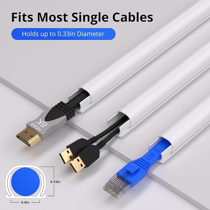 ZhiYo 85in Cord Hider for One Wire, Self-Adhesive Cord Covers for Wires on Wall, Paintable TV Cable Hider Wire Covers for Cords, White Cable Management Raceway Channel, 6X L14in, W0.5in H0.4in - Image 2