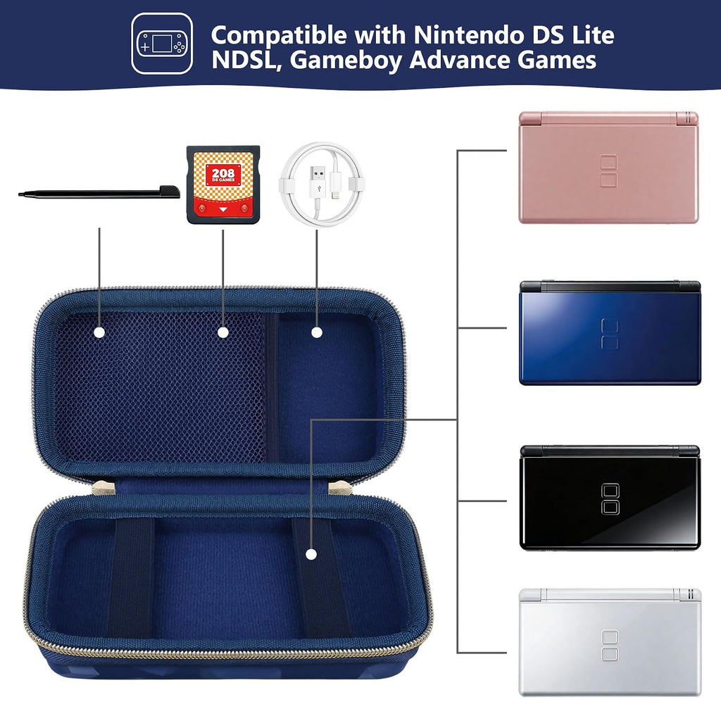 Supmay Hard Carrying Case Compatible with Nintendo DS Lite NDSL, Gameboy Advance Games Storage Holder Travel Bag with Mesh Pocket for USB Charging Cable, Stylus, Earphones, Game Cartridge, Blue - Image 2