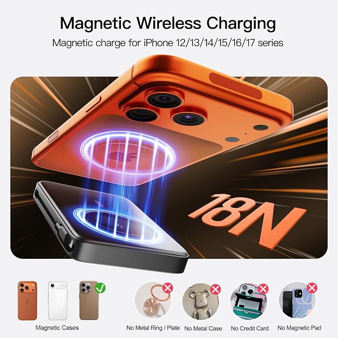 Magnetic Portable Charger 10000mAh, 22.5W Power Bank with Built in Cable | Foldable Stand,20W Fast Charging for Magsafe Battery Pack with LED Display, Travel Essential for iPhone 17/16/15/14/13/12 Pro - Image 9