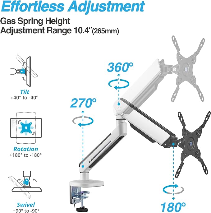AVLT Single 27”-45” RGB Gaming Monitor Arm Desk Mount - White | 20 Lighting Modes Touch Button Control Fits Flat/Curved/Ultrawide Screens Height Swivel Tilt Rotation Adjustable Stand - Image 3