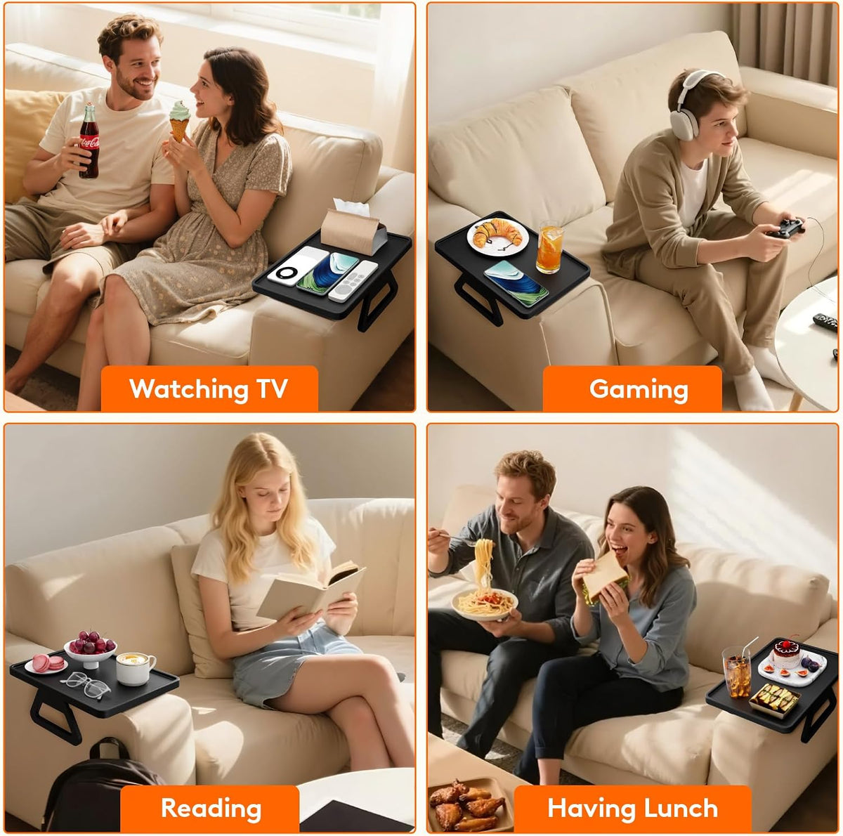 Lifewit Adjustable Couch Arm Tray, Plastic Rotating Sofa Armrest Tray Table - Image 9