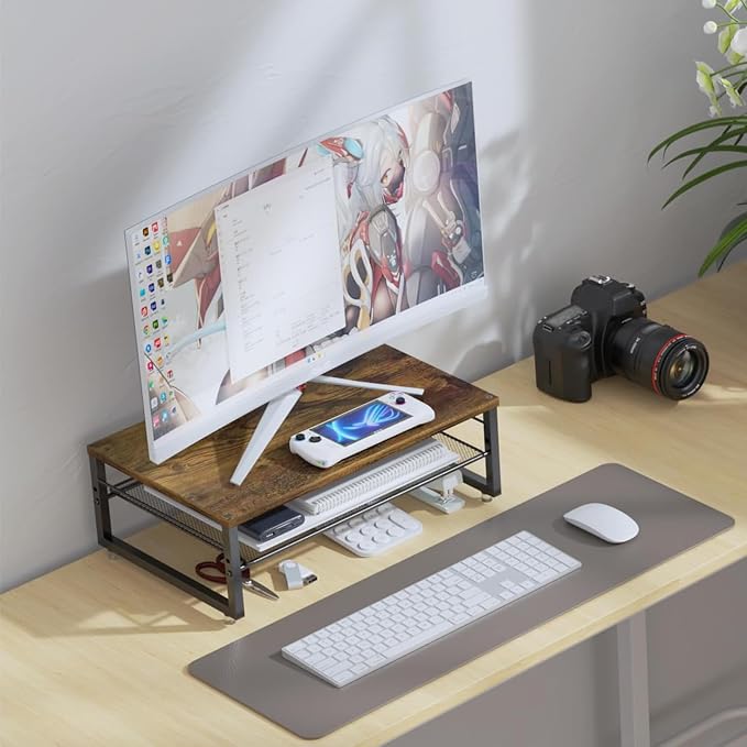 gianotter 2-Tier Wood Monitor Stand Riser | Desk Organizers and Accessories, Desk Organizer for Monitor, Office Desk Storage Organizer for Office Supplies (Wood) - Image 3
