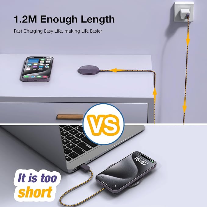 Magnetic Wireless Charger for iPhone: Compatible with Magsafe Charger iPhone 17 16 15 14 13 12 Series & Airpods 4 3 2 Pro-Fast 15W Max Charging Pad Strong Magnet, Dual USB-C/A Ports-Home Office Travel - Image 7