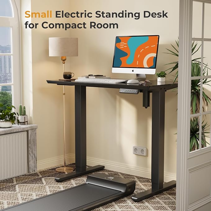 JOY worker Small Glass Standing Desk, 35" Electric Stand Up Desk on Wheels | 35" x 20" Black Height Adjustable Desk with Memory Controller, Mobile Computer Workstation for Home Office School Walking Pad - Image 4
