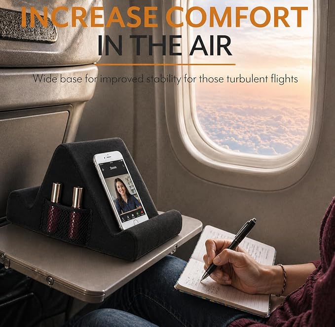 Brookstone Tablet Lap Cushion - Tablet and Phone Holder for Bed, Flights, and Travel, Two Angled Memory Foam Lap Desk for Reading and Hands Free Viewing, Compatible iPad and Kindle Accessories, Black - Image 3
