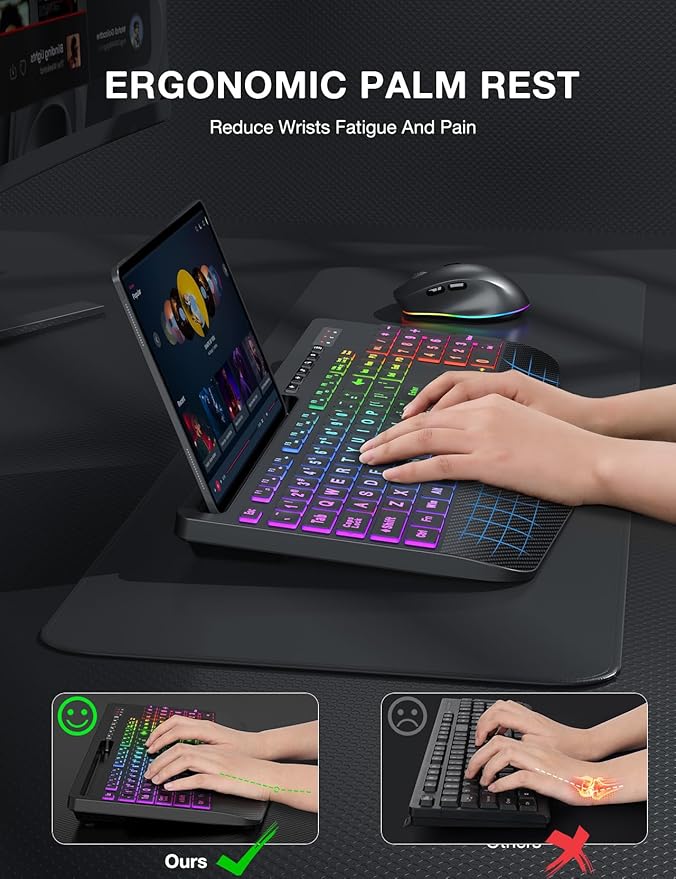 Wireless Keyboard and Mouse Combo, 9 Backlit Effects, Large Print | Phone Holder, 2.4G Lag-Free Ergonomic Keyboards, KM22 MAX Rechargeable Easy to See Set for Computer, Laptop, PC - Image 4
