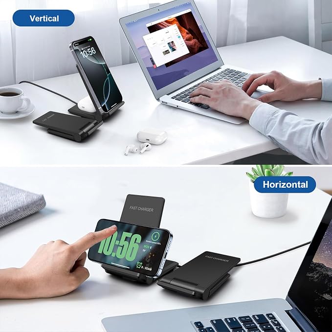 PDKUAI 2 in 1 Wireless Charger,[New Update] 25W Foldable Wireless Charging Station for Samsung Galaxy 25/24/23/Note 20/Buds3,Dual 15W Fast Dual Induction Charge Stand for iPhone 17/17 Pro/16/15/14 - Image 2