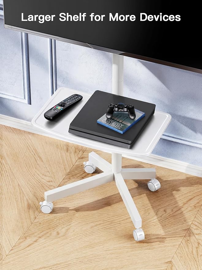 PERLESMITH Rolling White TV Stand for 23–65 Inch TVs up to 99 lbs, Portable TV Stand on Wheels with Height Adjustable Shelf, Outdoor Mobile White TV Cart for Bedroom, Max VESA 400x400mm, PSTVMC04W - Image 6