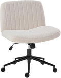OLIXIS Criss Cross Chair with Wheels, Vanity Chair, Home Office Desk | Wide Seat Armless, Furry Teddy Fleece, Height Adjustable Swivel Rolling, Home Computer Task Seat, Bedroom Study, Beige Teddy by OLIXIS