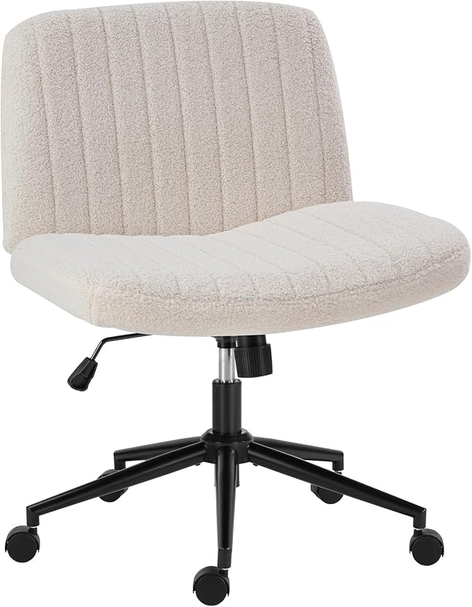 OLIXIS Criss Cross Chair with Wheels, Vanity Chair, Home Office Desk | Wide Seat Armless, Furry Teddy Fleece, Height Adjustable Swivel Rolling, Home Computer Task Seat, Bedroom Study, Beige Teddy by OLIXIS