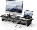 Fenge 35 Inch Monitor Stand with Drawer Storage, Computer Riser for Desk | Wooden Computer Shelf, 2 Tiers, for Dual Monitor/Laptop/PC/TV/Printer up to 55Lbs, Home Office Desk Organizer by Fenge