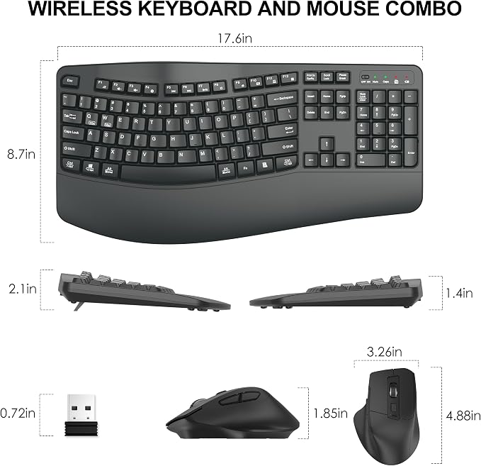 Wireless Keyboard and Mouse Combo, 2.4G Ergonomic Wave Keys(Graphite) | Full Size Wave Keyboard with Wrist Rest, 3-Level DPI Adjustable Ergonomic Mouse for Windows and Mac OS Desktop/Laptop/PC - Image 8