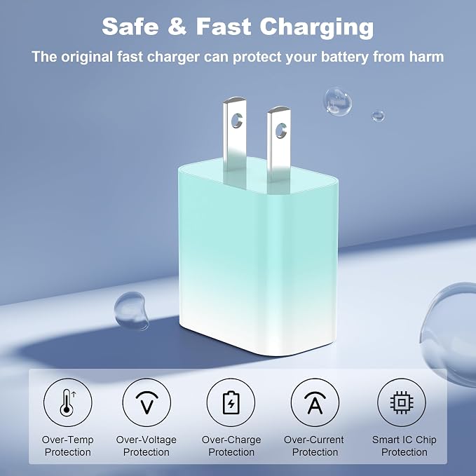 iPhone Charger Fast Charging,20W PD USB C Wall Charger 4 Pack with 6FT Fast Charging Cable,for iPhone 14/14 Pro Max/13/13 Pro/12/12 Pro/11/11 Pro/XS(Blue) - Image 3