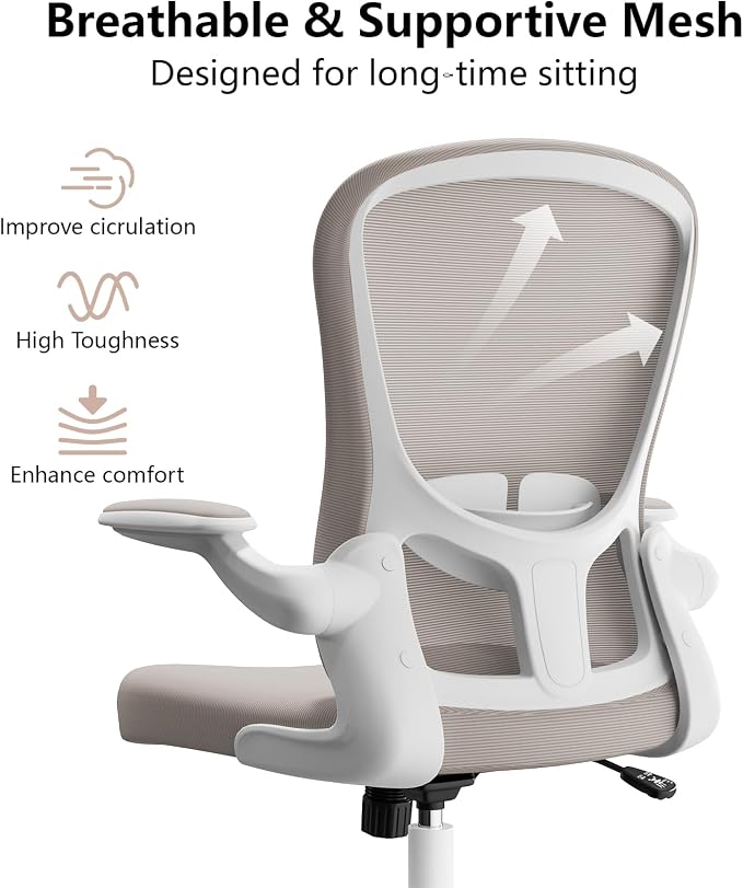Ergonomic Office Chair, Comfort Swivel Home Office Task Chair, Breathable Mesh Desk Chair, Lumbar Support Computer Chair with Flip-up Arms and Adjustable Height - Image 4