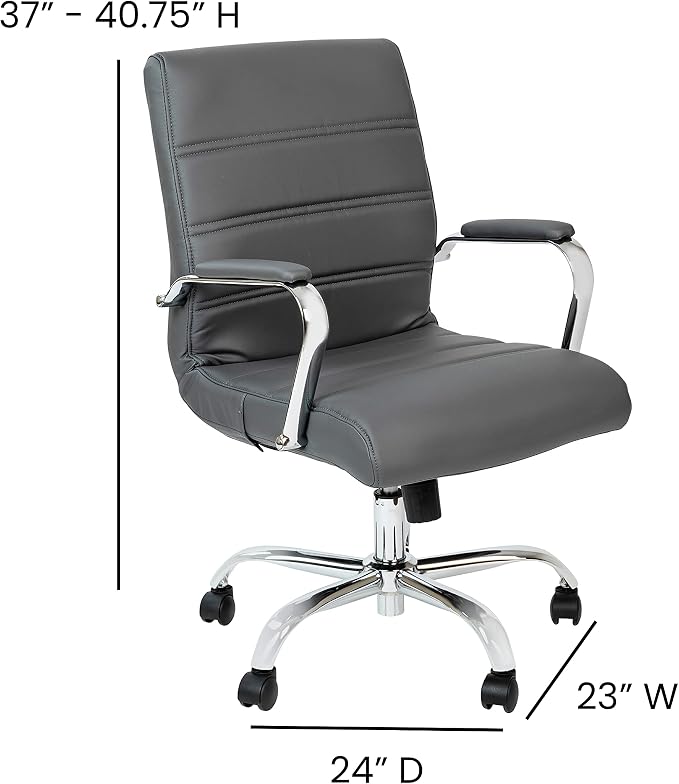 Flash Furniture Mid-Back LeatherSoft Executive Office Chair, Gray/Chrome | 360° Swivel, Height Adjustable, Commercial Grade - Image 3