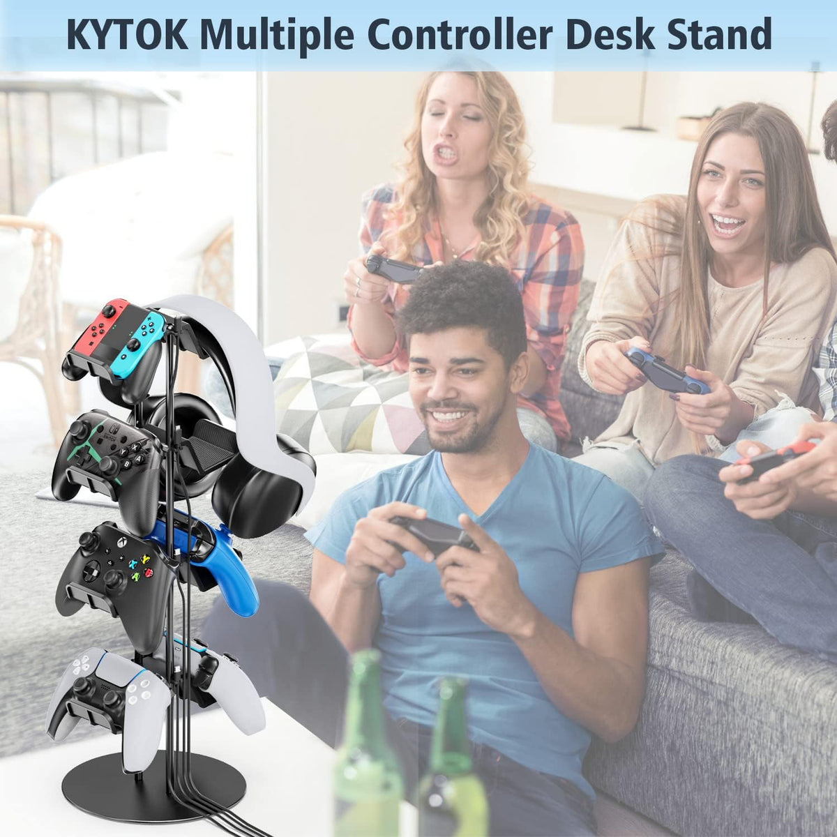 Kytok Controller Stand 4 Tiers with Cable Organizer for Desk, Universal Headphone Stand Compatible with Xbox PS5 PS4 Console Nintendo Switch, Headset Holder & Desk Mounts for 8 Packs Controller - Image 7