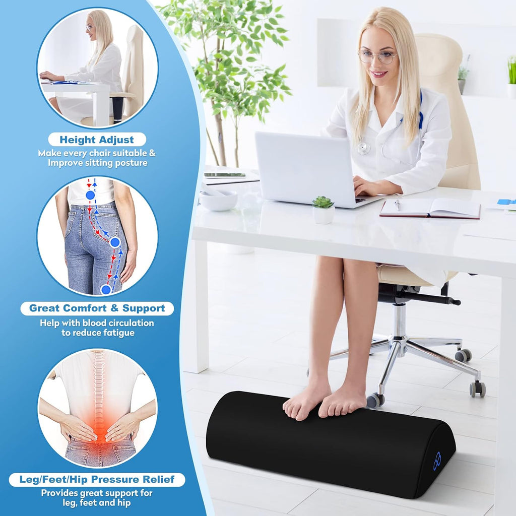 Foot Rest Ergonomic Pillow for Under Desk at Work, Black/X-Large - Image 4