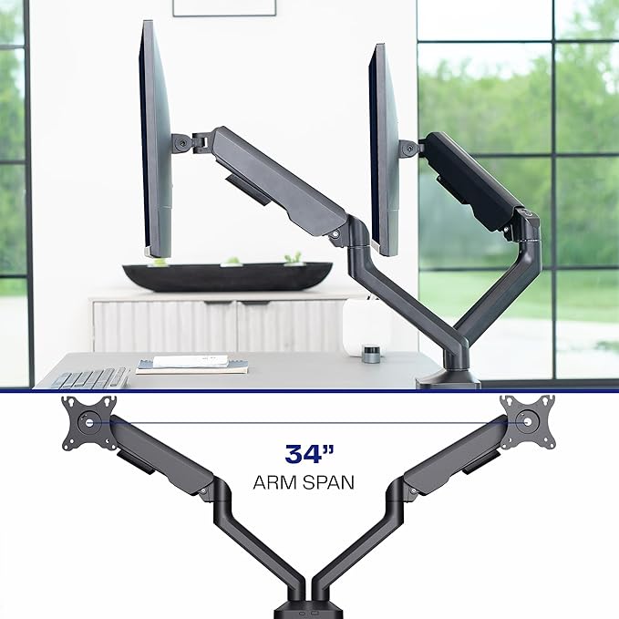VIVO Dual Pneumatic Arm Ultra-Wide Monitor Mount for up to 35 inch Screens, Holds 26.4 lbs per Arm, Desk Mount Monitor Stand for 2 Ultrawides, Black, STAND-V200O - Image 6