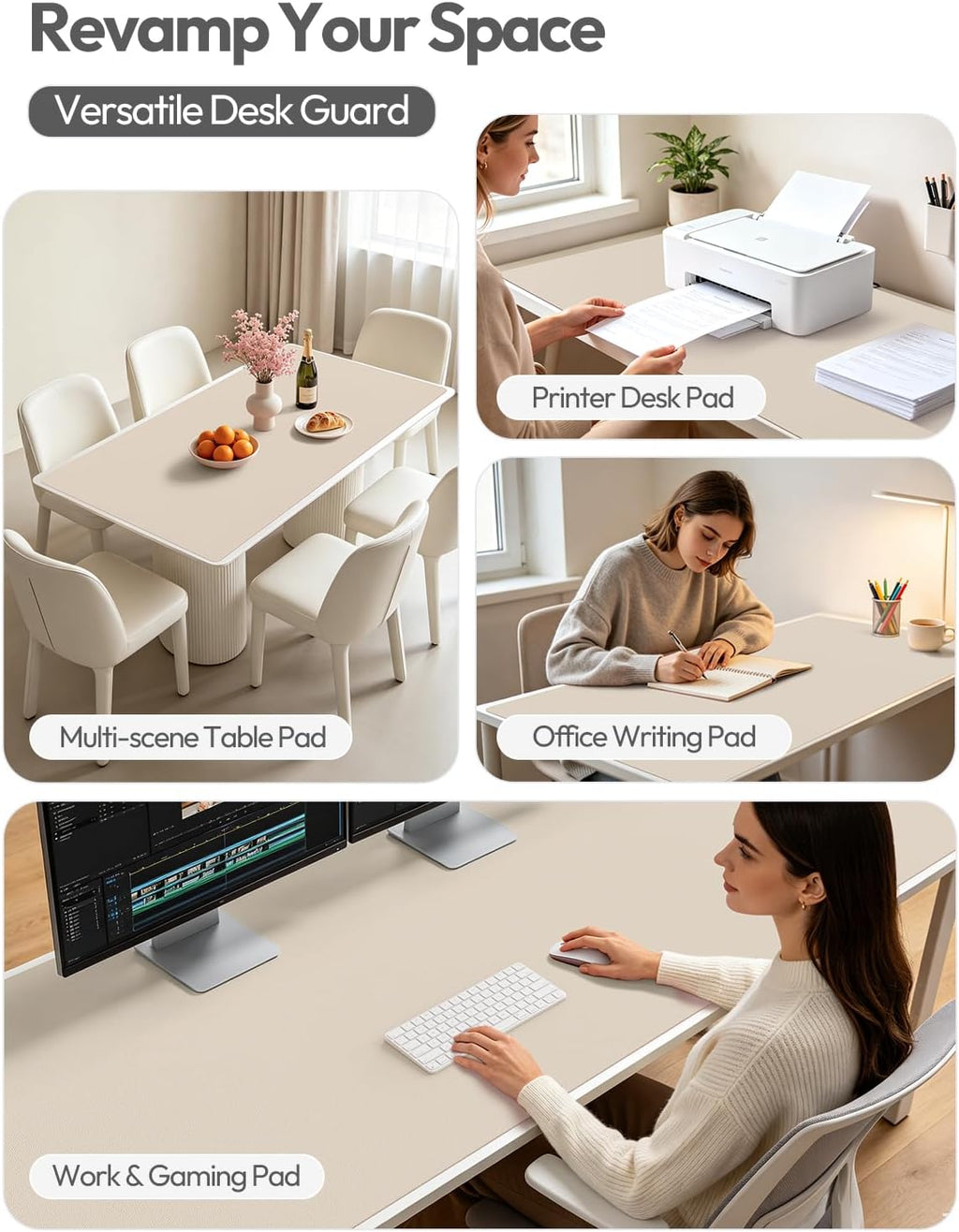 YSAGi Leather Desk Protector, Office Mat, Large Mouse Mat, Non-Slip PU Leather Blotter, Laptop Pad, Waterproof Writing Pad for Office and Home (Eggshell, 47.2" x 23.6") - Image 9
