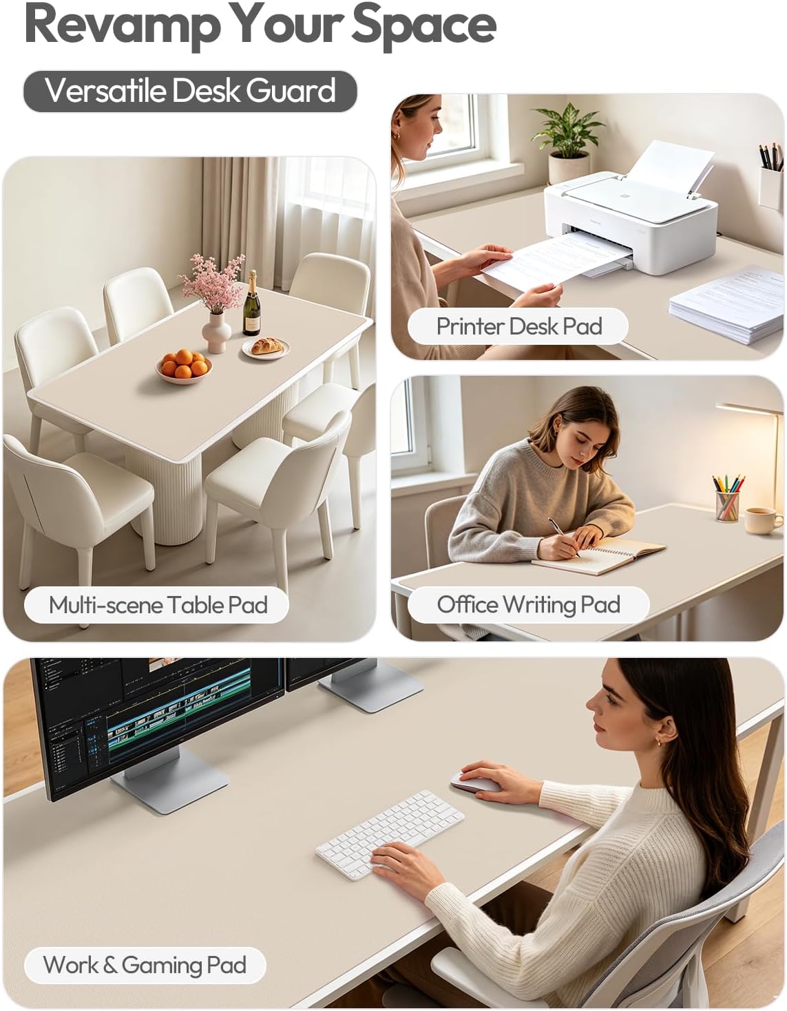 YSAGi Leather Desk Protector, Office Mat, Large Mouse Mat, Non-Slip PU Leather Blotter, Laptop Pad, Waterproof Writing Pad for Office and Home (Eggshell, 47.2" x 23.6") - Image 9