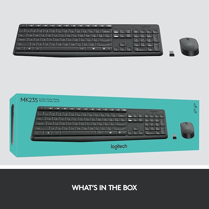Logitech MK235 Full Size Wireless Keyboard and Mouse Combo | Full size keyboard with spill-resistant design, compact ambidextrous mouse, connect via single included USB-A Nano Receiver - Image 7