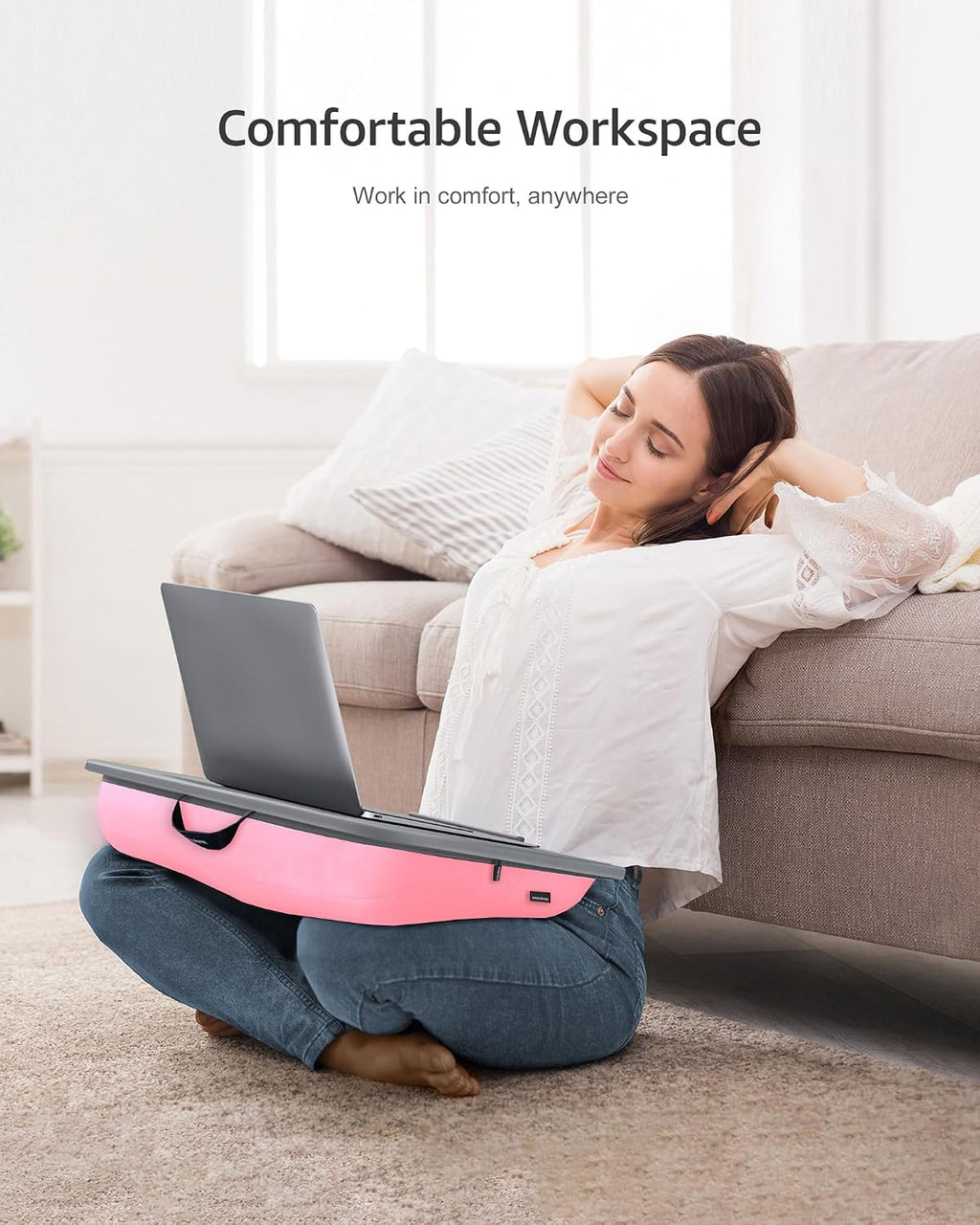 Lap Desk with Washable Cushion – Fits up to 17-In Laptops – Portable Laptop Desk & Stand – Bed desks & Tray for Writing, Reading, Working, Gaming on Bed, Couch, Floor – Istudyniture - Large, Rose Pink - Image 3