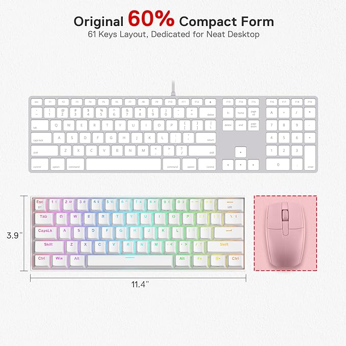 Redragon K530 Pro Draconic 60% Wireless RGB Mechanical Keyboard, BT/2.4Ghz/Wired 3-Mode 61 Keys Compact Gaming Keyboard w/Hot-Swap Socket, Free-Mod Plate Mounted PCB & Tactile Brown Switch | BT 2.4GHz Wired Tactile Brown Switch Compatible Windows Mac A... - Image 5