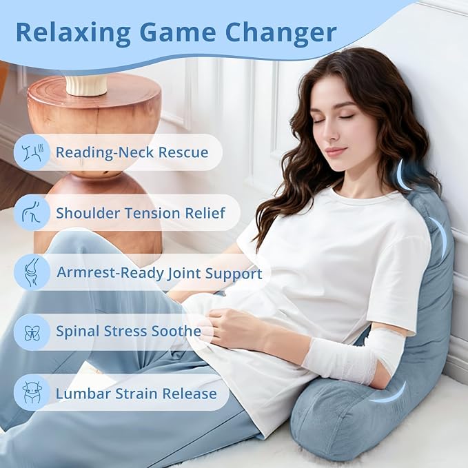 Sasttie Reading Pillow for Bed, Back Pillow for Sitting Up, Greyish Blue | 18" Backrest Support Cushion for Couch, Sofa, and Floor, Dorm Essentials, OEKO-TEX, Adjustable Down Alternative Fill - Image 6