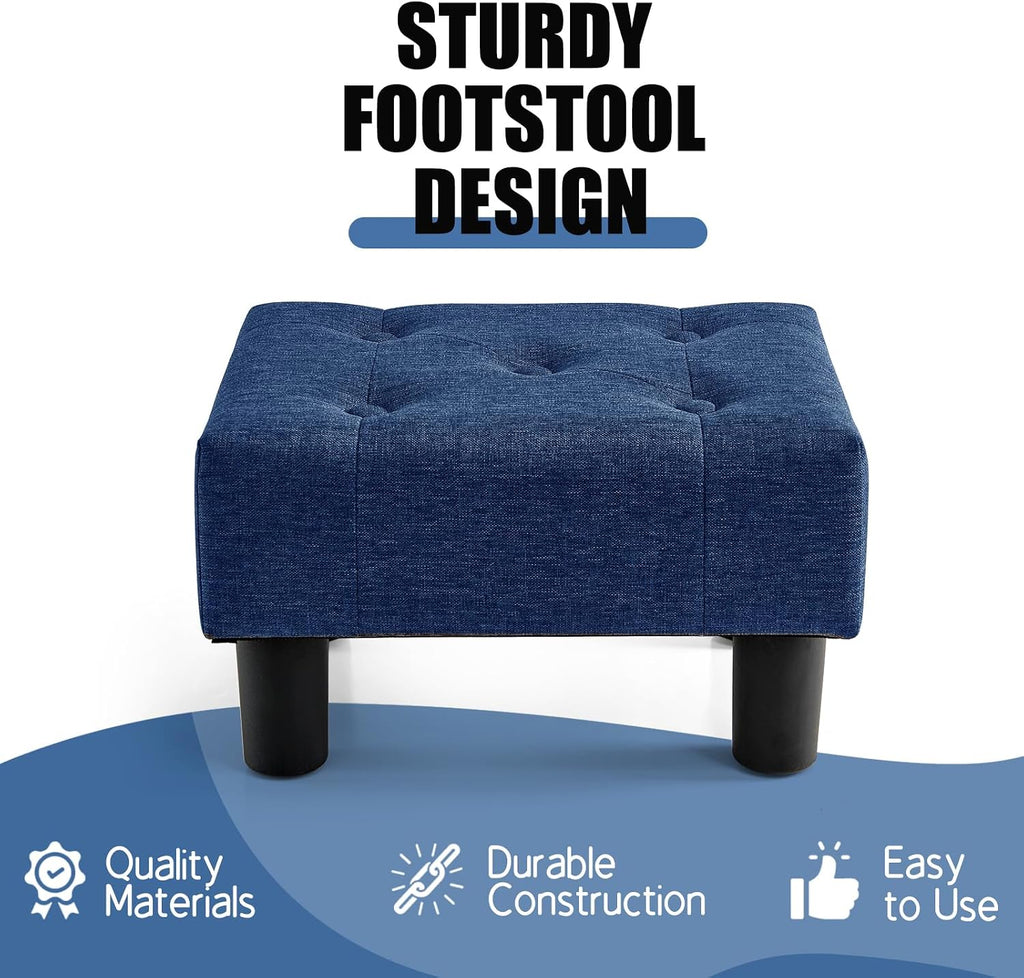 BRIAN & DANY Small Foot Stool, Linen Foot Stools with Legs, Stable Small Footstool for Living Room, Blue - Image 4
