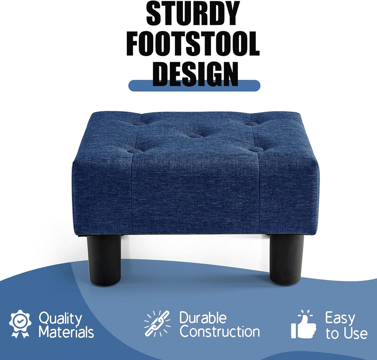 BRIAN & DANY Small Foot Stool, Linen Foot Stools with Legs, Stable Small Footstool for Living Room, Blue - Image 4