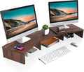 FITUEYES Dual Monitor Stand Riser, Adjustable Length and Angle, Brown | Wooden 3-Shelf Design, Supports up to 55lbs, Flexible for Standard Corner Space, Holds Monitor, Laptop, Phone, Printer by FITUEYES