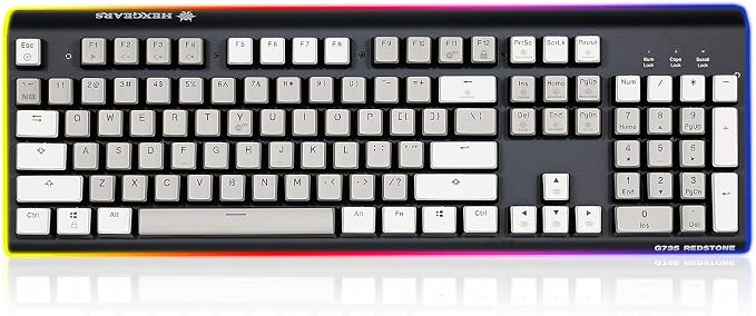 Hexgears GK735 Wired Full Size Mechanical Keyboard, Aluminum Housing Built for Gamers w/Kailh Box White Switch, White Backlit + Surrounded by RGB Light Strip, 104 Keys Gaming Keyboard for PC/Mac by HEXGEARS