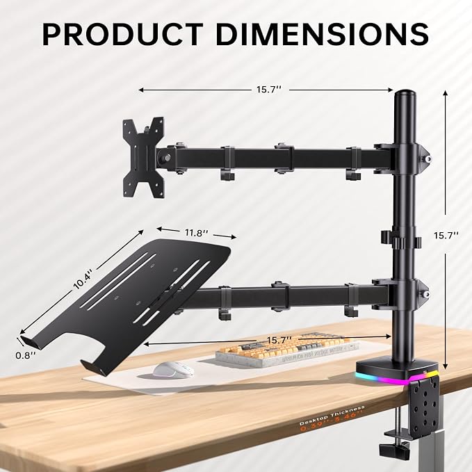 Afaloona RGB Monitor & Laptop Stand with USB Hub, Charging & Data Transfer | Fits 13-32" monitors and 11-17" laptops with a removable tray that converts to a dual monitor mount, up to 18 lb per arm - Image 8