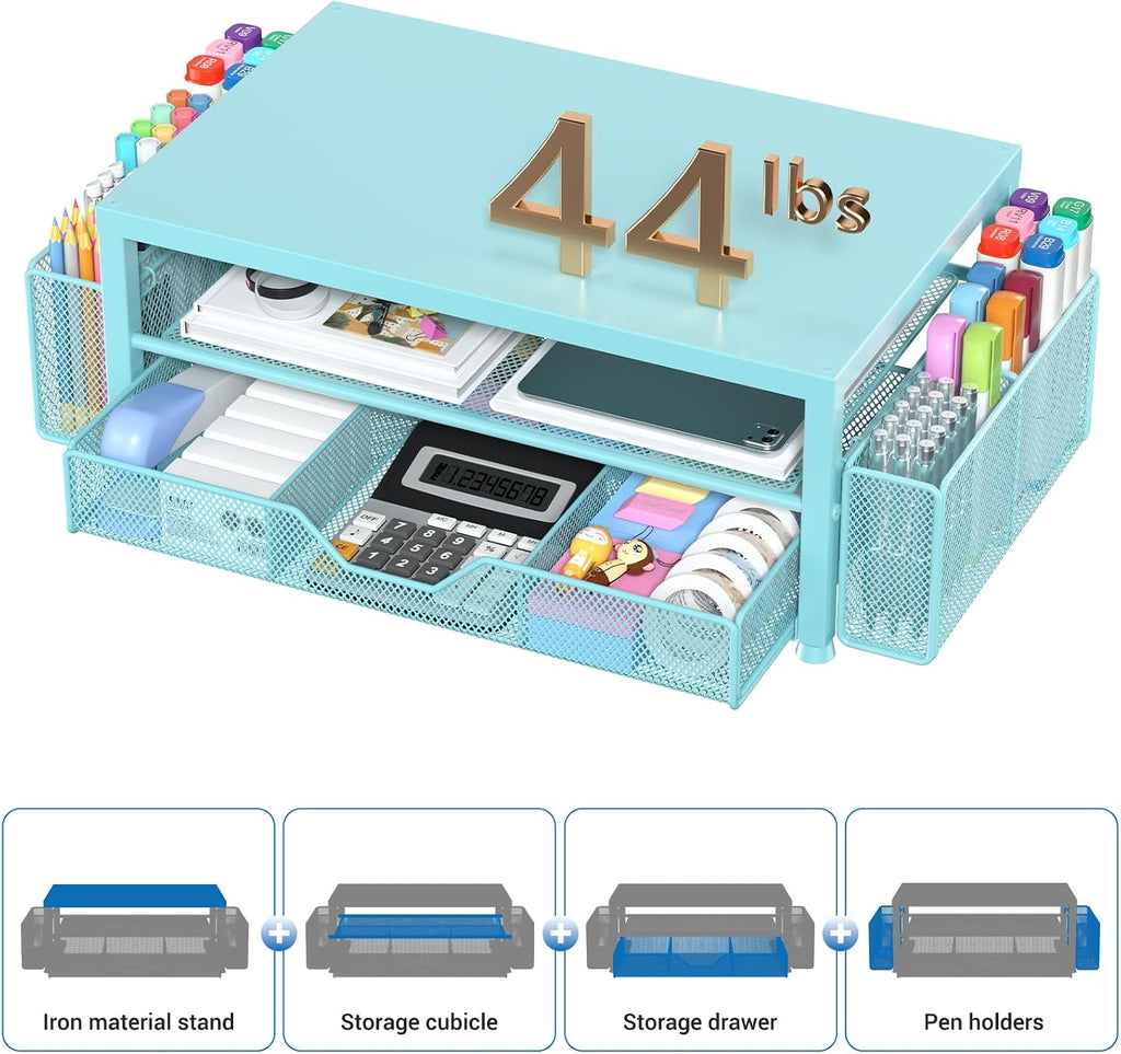 Desk Organizer, Monitor Stand Riser with Drawer and 2 Pen Holders - Image 5