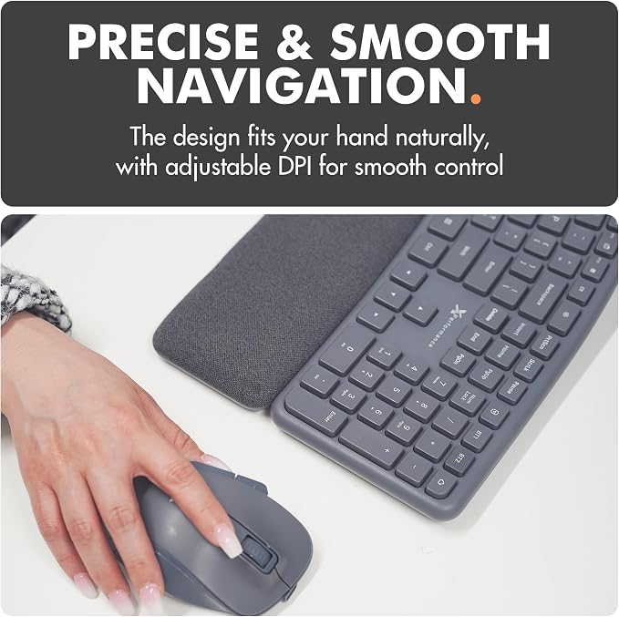 X9 Gray Ergonomic Keyboard and Mouse Wireless Combo - Split Keyboard and Mouse Set, Bluetooth/2.4G, Soft Wrist Rest, Rechargeable, Silent Keys, Multi-Device for Laptop, PC, Mac, iOS, Android - Image 8