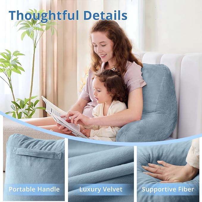 Sasttie Reading Pillow for Bed, Back Pillow for Sitting Up, Greyish Blue | 18" Backrest Support Cushion for Couch, Sofa, and Floor, Dorm Essentials, OEKO-TEX, Adjustable Down Alternative Fill - Image 4