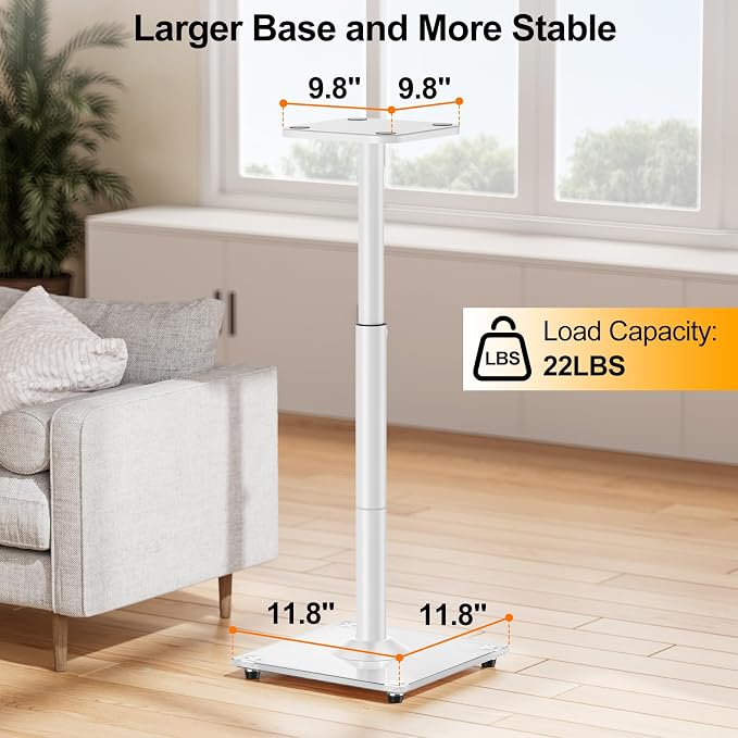 Speaker Stands Pair, 28"-37.4" Height Adjustable, Max 22 lbs, Glass Base | Surround Sound Speaker Stand with Cable Management, Universal Floor Stand for Bookshelf Satellite Studio Large Speaker, White - Image 5