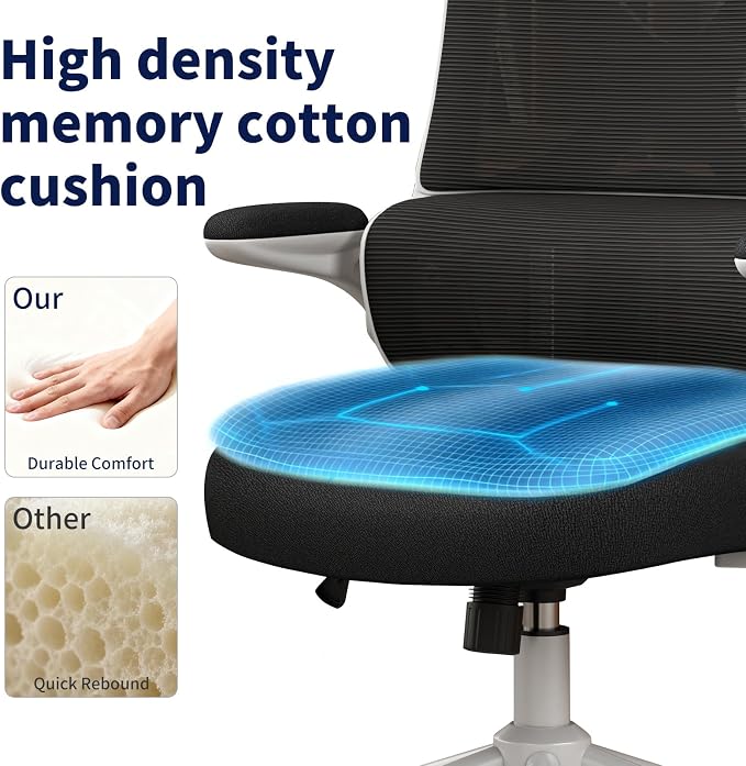 Ergonomic Office Chair - Desk Chair with Adjustable Headrest Lumbar Support Computer Chair - Mesh Comfy Chair with Flip-up Armrests - Gaming Chairs for Adults Home Office 330 LBS (White+Black) - Image 7