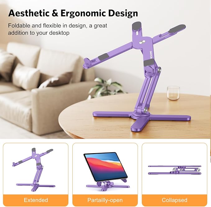 OMOTON LA10 360° Rotating Laptop Stand Riser Foldable for Desk, Purple | Aluminium Aolly, Adjustable Height Angles, Collaborative Work, Easy Storage, Fits Laptops up to 17", for MacBook Pro/Air HP - Image 3