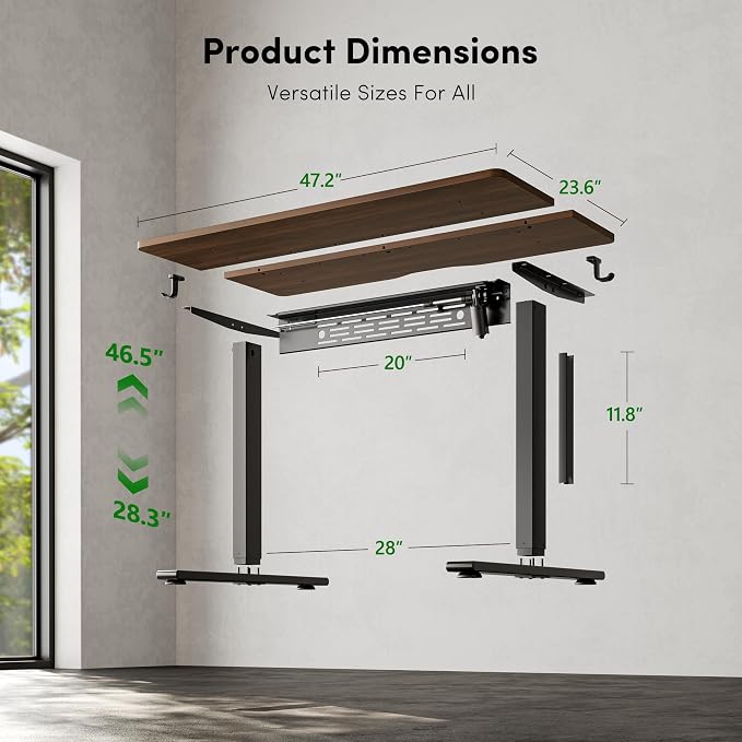 FEZIBO Electric Standing Desk with L-Shaped Crossbar & Cable Management System, 48 x 24 Inches Sit Stand up Desk, Adjustable Height Standing Desk for Home Office, Black Walnut - Image 2