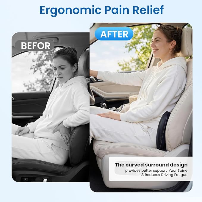 Car Lumbar Support Pillow for Driving, 2-in-1 Seat Cushion | Ergonomic Memory Foam for Driving Comfort, Improves Posture, Breathable Fabric, Fits Cars, Trucks & Office Chairs - Image 4