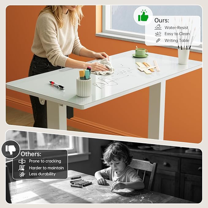 40" Glass Drafting Table, 90° Tilt Height Adjustable Standing Desk | White Foldable Whole-piece Electric Rising Table with 4 Lockable Wheels, Mobile Laptop Cart for Working, Drawing, Crafting - Image 4