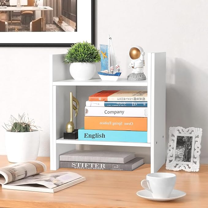 CITLOW Desktop Shelf Organizer - Adjustable Wood Desktop Bookshelf, Table Top Shelves, Desk Book Organizer for Office Supplies and Home Décor (White) - Image 5