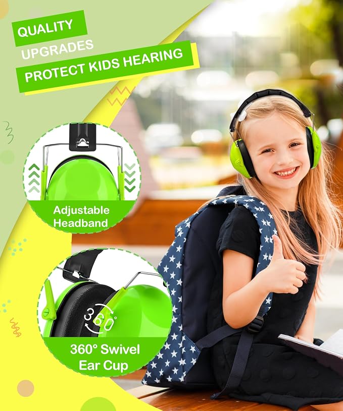 ZOHAN 032 Kids Noise Cancelling Headphones - 25dB NRR Kids Ear Protection, Hearing Protection Safety Ear Muffs for School Monster Truck Fireworks Traveling Studying Concerts Autism - Green - Image 3