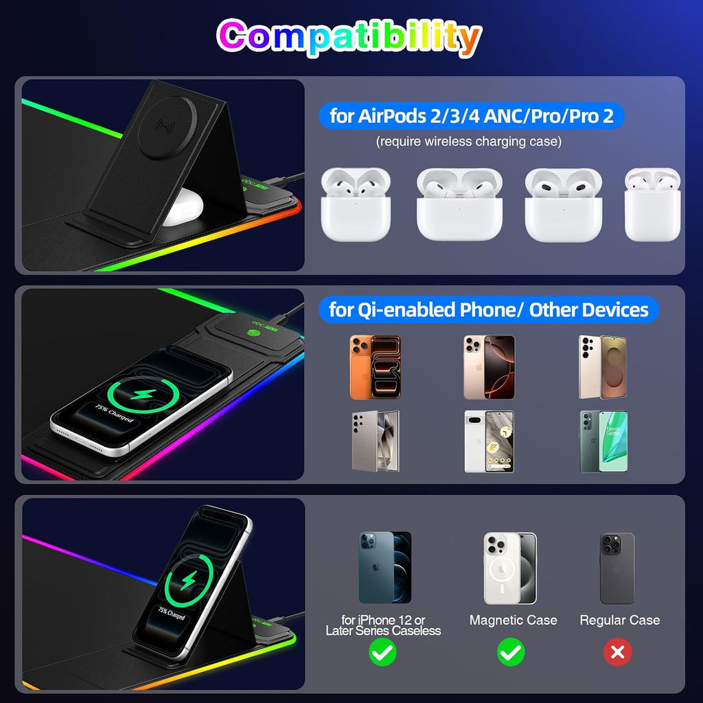 RGB Gaming Mouse Pad with Magnetic Wireless Charging & Foldable Phone Stand - Image 7