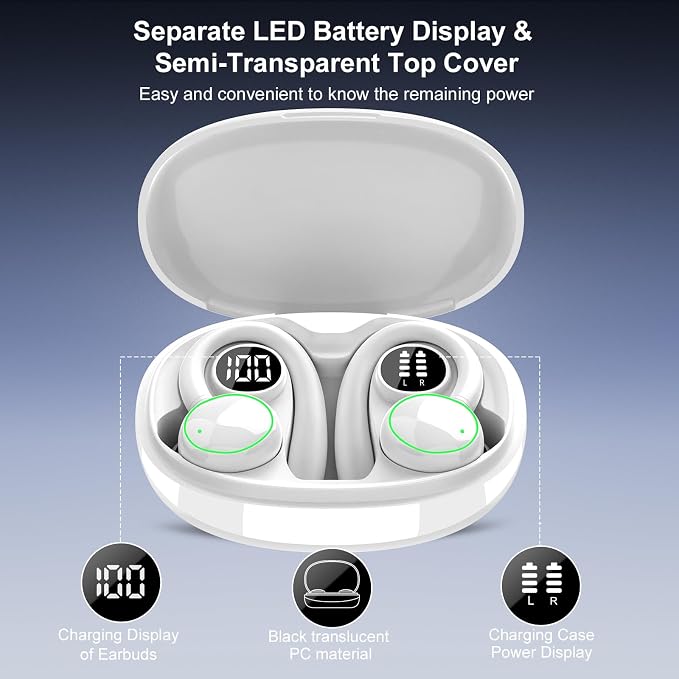 Wireless Earbuds, Bluetooth 5.4 Headphones Sport Over Ear Buds With ENC Mic | ENC Noise Cancelling Mic, 48H, Wireless Earphone With Earhooks, Stereo Deep Bass, IP7 Waterproof Headset for Workout, White - Image 6