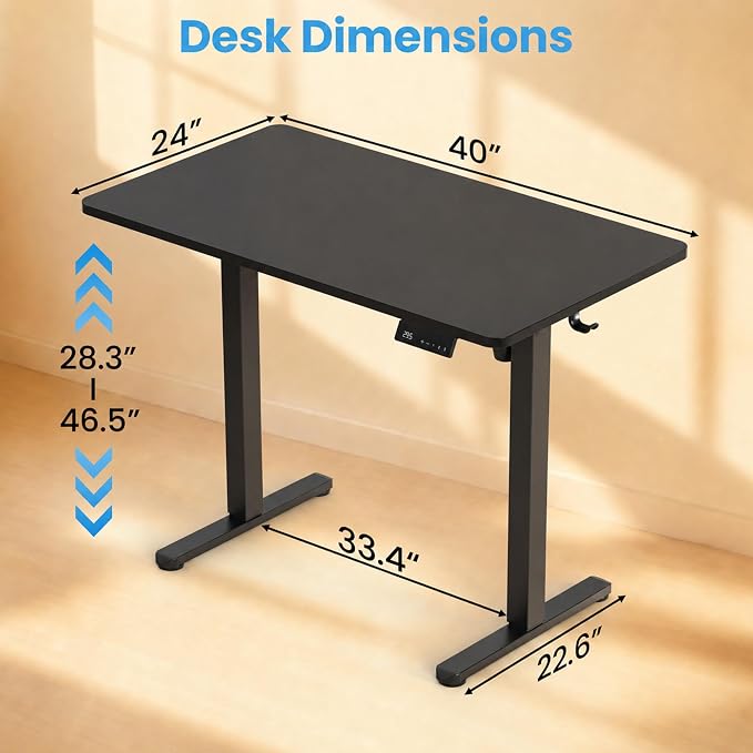 Electric Standing Desk, 40" x 24" Adjustable Height Sit Stand Desk, Small Space Workstation, Compact Computer Desk for Home Office, Stable Steel Frame (Black) - Image 3